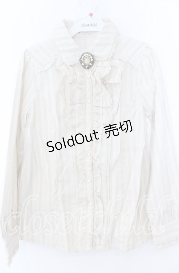 画像1: axes femme / 胸元フリルストライプブラウス  生成り O-25-11-07-067-AX-BL-IG-OS (1)