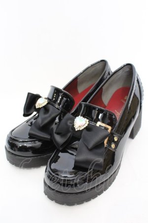 画像: Amavel / ビジューリボン付ローファーパンプス XL クロ O-25-11-07-1040-CA-BG-OW-OS