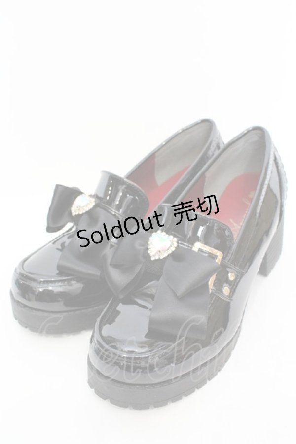 画像1: Amavel / ビジューリボン付ローファーパンプス XL クロ O-25-11-07-1040-CA-BG-OW-ZT1110G (1)