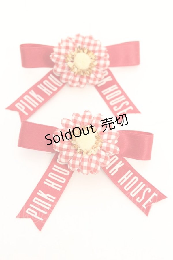 画像1: BABY PINK HOUSE / ギンガムマーガレットミニリボンバレッタ  アカ O-25-11-07-1065-LO-AC-IG-OS (1)