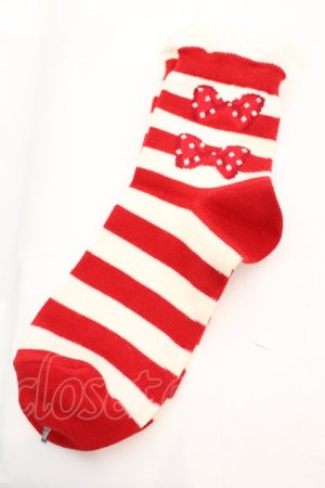 画像: Angelic Pretty / ボーダーリボンクルー丈ソックス  アカ O-25-11-07-1037-AP-ZA-IG-OS