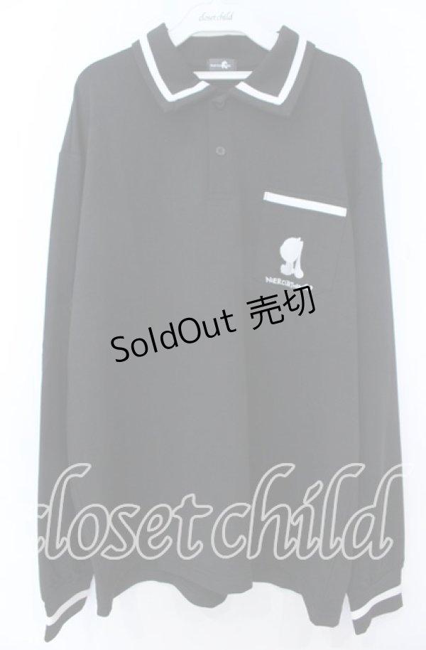 画像1: NieR Clothing / 襟付きWHITE LINE UNISEXプルオーバー  ブラックｘホワイト O-25-11-07-098-PU-TO-YM-OS (1)