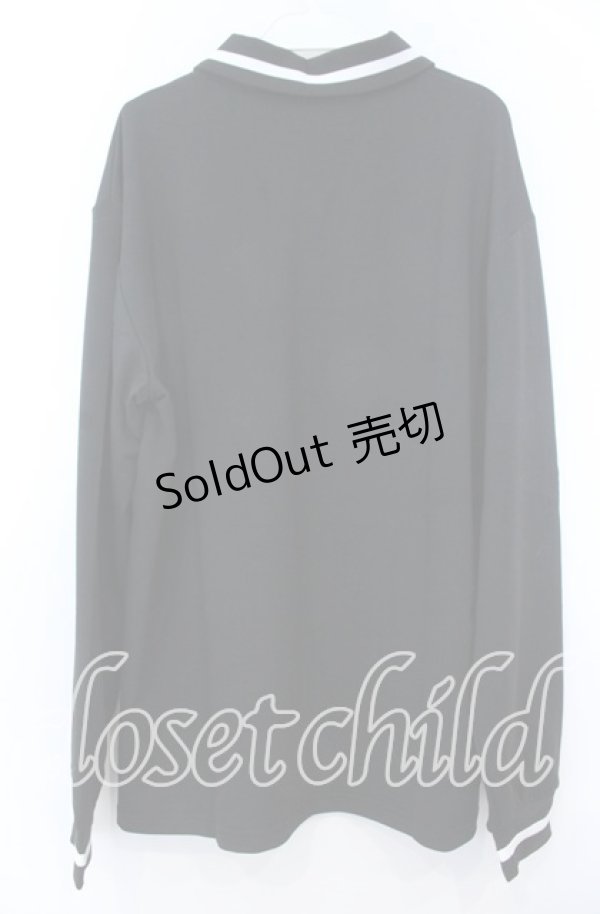 画像2: NieR Clothing / 襟付きWHITE LINE UNISEXプルオーバー  ブラックｘホワイト O-25-11-07-098-PU-TO-YM-OS (2)