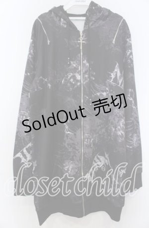 画像: NieR Clothing / 2WAY OFF-Shoulder ZIP PARKA【彼岸花(黒)】パーカー  ブラック×グレー O-25-11-07-115-PU-BL-IG-ZT356