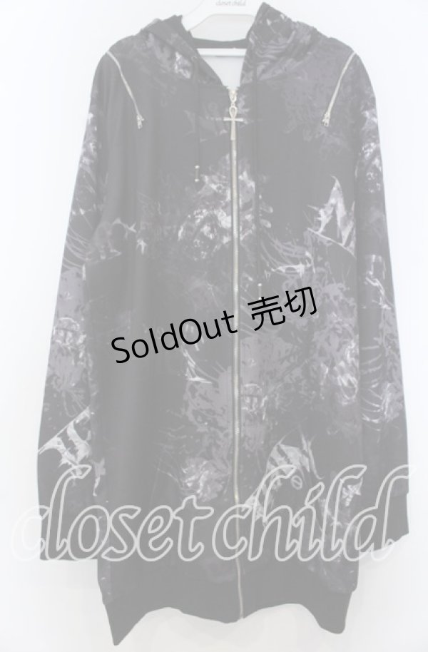 画像1: NieR Clothing / 2WAY OFF-Shoulder ZIP PARKA【彼岸花(黒)】パーカー  ブラック×グレー O-25-11-07-115-PU-BL-IG-ZT356 (1)