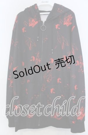 画像: NieR Clothing / 和柄ZIP PARKA【折鶴】 パーカー  ブラック×レッド O-25-11-07-116-PU-TO-IG-ZT1110G