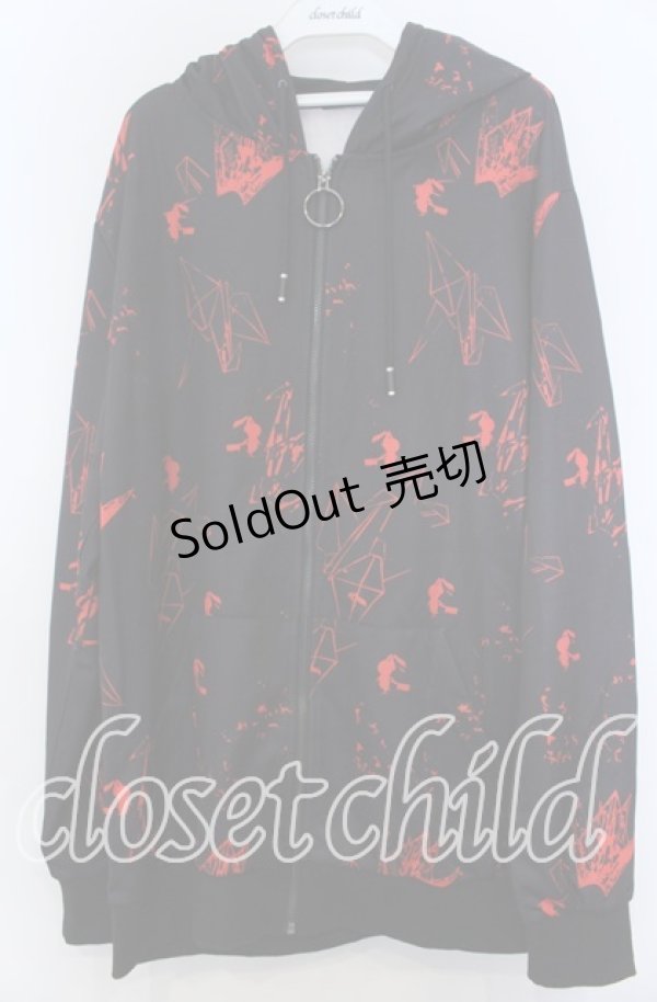 画像1: NieR Clothing / 和柄ZIP PARKA【折鶴】 パーカー  ブラック×レッド O-25-11-07-116-PU-TO-IG-ZT1110G (1)