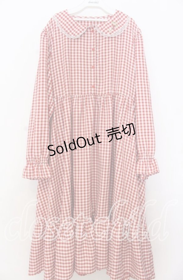画像1: FLC / 星名桜子/ギンガムチェックワンピース 4L アカ O-25-11-07-158-LO-OP-OW-OS (1)