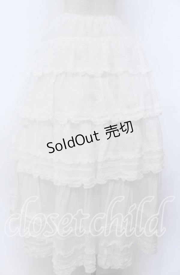 画像2: PINK HOUSE / ピコフリルリボンティアードスカート  シロ O-25-11-07-164-LO-SK-OW-OS (2)