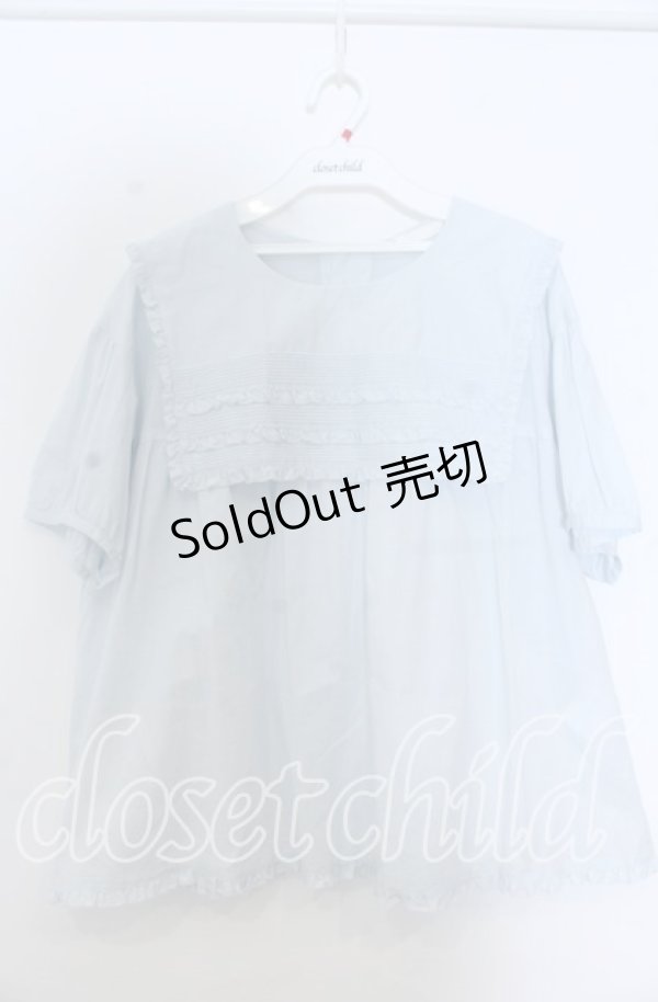 画像1: PINK HOUSE / スクエアカラーローンブラウス  サックス O-25-11-07-166-LO-BL-OW-OS (1)