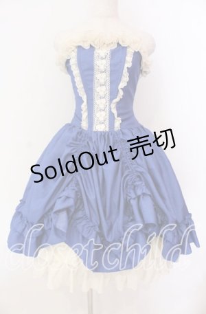 画像: ATELIER PIERROT / 薔薇レースバッスルコルセットワンピース  ブルー×アイボリー O-25-11-08-001-EL-OP-IG-OS