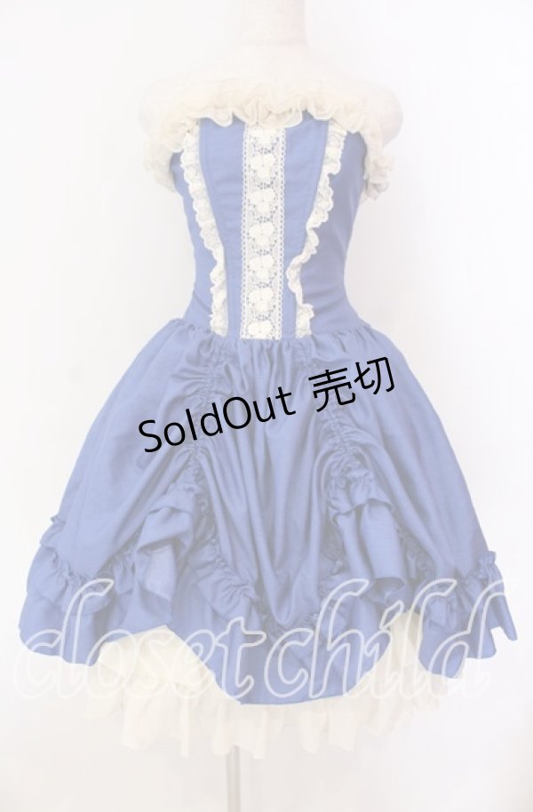 画像1: ATELIER PIERROT / 薔薇レースバッスルコルセットワンピース  ブルー×アイボリー O-25-11-08-001-EL-OP-IG-OS (1)