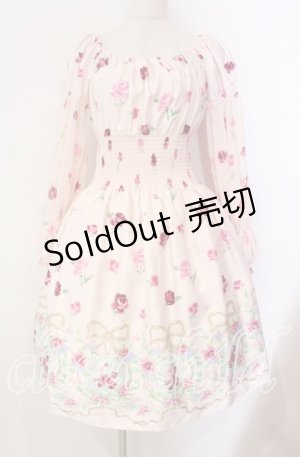 画像: JESUS DIAMANTE / スペシャルバルーンスリーブワンピ 40 オーナメントリボン柄 ピンク O-25-11-08-004-JE-OP-IG-OS