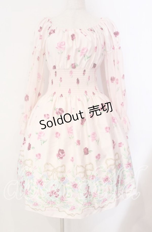 画像1: JESUS DIAMANTE / スペシャルバルーンスリーブワンピ 40 オーナメントリボン柄 ピンク O-25-11-08-004-JE-OP-IG-OS (1)