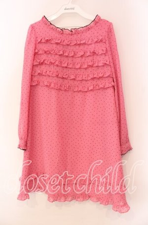 画像: MILK / ドットフリルワンピース  ピンク×クロ O-25-11-08-034-ML-OP-IG-OS