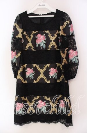 画像: JESUS DIAMANTE / バロックガールワンピース 38 ベルサイユローズ柄 クロ O-25-11-08-039-JE-OP-IG-OS