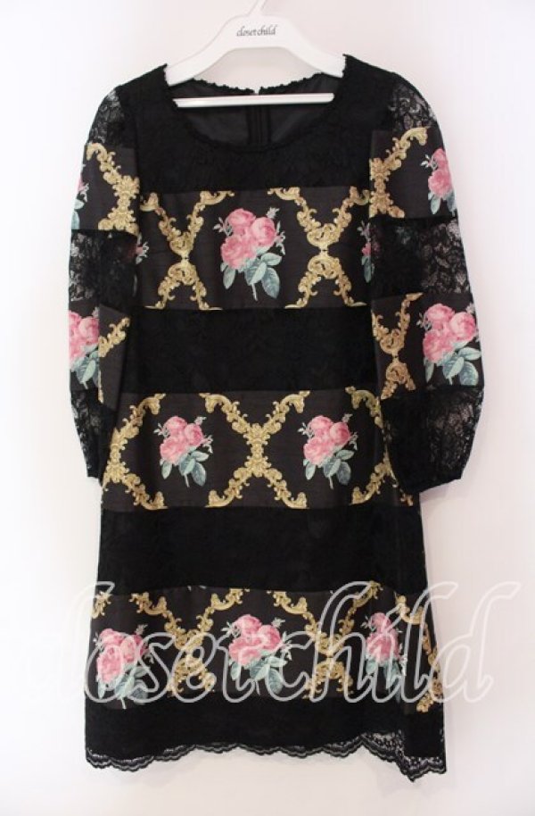 画像1: JESUS DIAMANTE / バロックガールワンピース 38 ベルサイユローズ柄 クロ O-25-11-08-039-JE-OP-IG-OS (1)