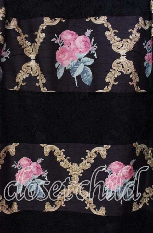 画像2: JESUS DIAMANTE / バロックガールワンピース 38 ベルサイユローズ柄 クロ O-25-11-08-039-JE-OP-IG-OS (2)