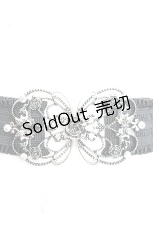 画像: axes femme / 立体バラ×蝶ゴムベルト  クロ×シルバー O-25-11-08-1019-AX-ZA-IG-ZT422-F001