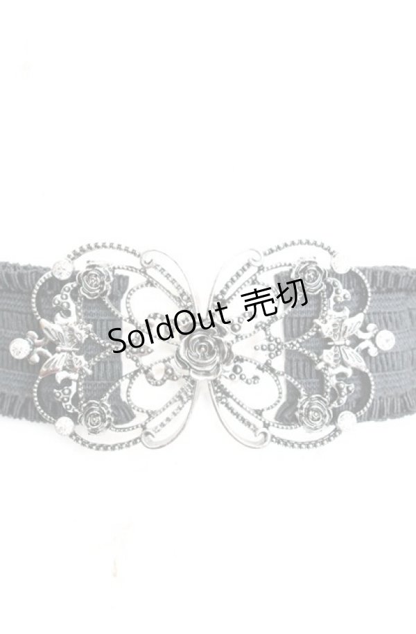 画像1: axes femme / 立体バラ×蝶ゴムベルト  クロ×シルバー O-25-11-08-1019-AX-ZA-IG-ZT422-F001 (1)