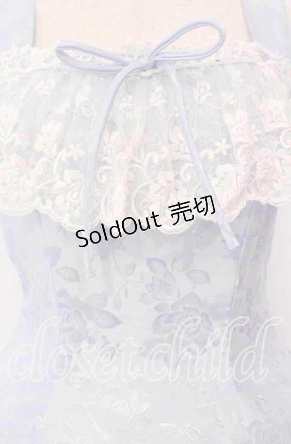 画像2: Millefleurs / 薔薇ジャガードジャンパースカート  サックス O-25-11-08-011-EL-OP-IG-OS (2)