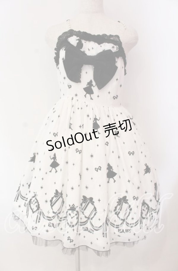 画像1: BABY,THE STARS SHINE BRIGHT / Alice and the Looking Glass of Time柄 ジャンパースカート  シロ×クロ O-25-11-08-012-BA-OP-IG-OS (1)