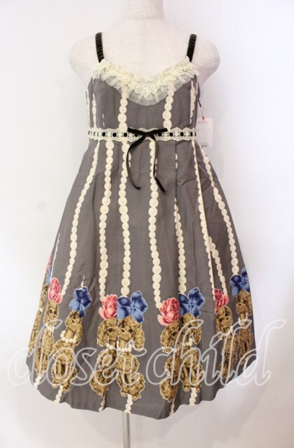 画像1: Emily Temple cute / パール＆プードルハイウエストノースリーブワンピース  グレー O-25-11-08-014-ET-OP-IG-ZT259 (1)