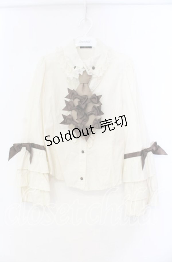 画像1: ALICE and the PIRATES / Milky Rail Train ヨハンリボンブラウス  生成り×ブラウン O-25-11-10-042-PA-BL-IG-OS (1)