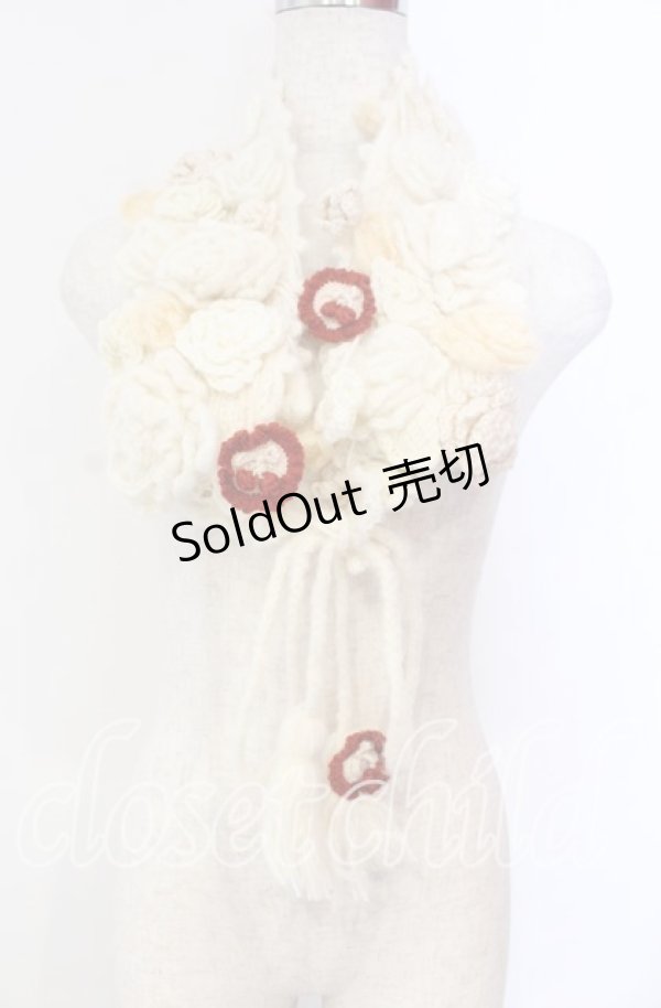 画像1: PINK HOUSE / フラワーモチーフモヘアティペット  シロ O-25-11-10-007-LO-ZA-IG-OS (1)