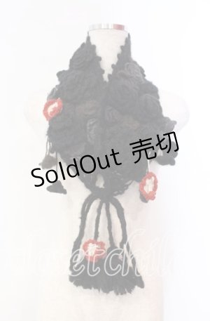 画像: PINK HOUSE / フラワーモチーフモヘアティペット  クロ O-25-11-10-008-LO-ZA-IG-OS