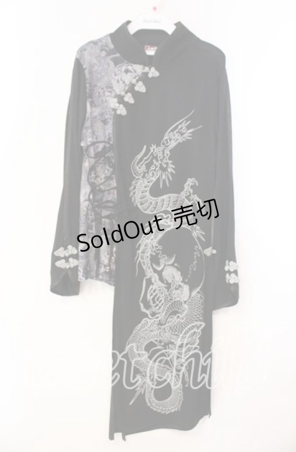 画像1: Qutie Frash / 和柄チャイナカットソー  ブラック O-25-11-10-051-QU-TO-IG-OS (1)