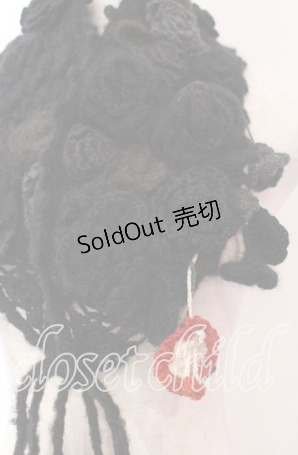 画像2: PINK HOUSE / フラワーモチーフモヘアティペット  クロ O-25-11-10-008-LO-ZA-IG-OS (2)