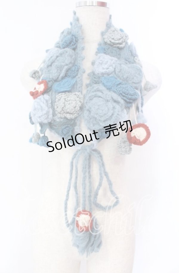 画像1: PINK HOUSE / フラワーモチーフモヘアティペット  ブルー O-25-11-10-009-LO-ZA-IG-OS (1)