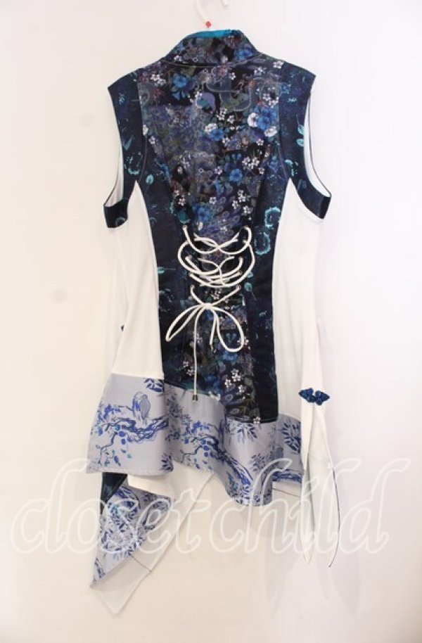 画像3: Qutie Frash / 胸開きチャイナチュニック  ホワイト×ブルー O-25-11-10-057-QU-OP-IG-OS (3)