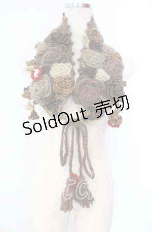 画像: PINK HOUSE / フラワーモチーフモヘアティペット  ブラウン O-25-11-10-011-LO-ZA-IG-OS