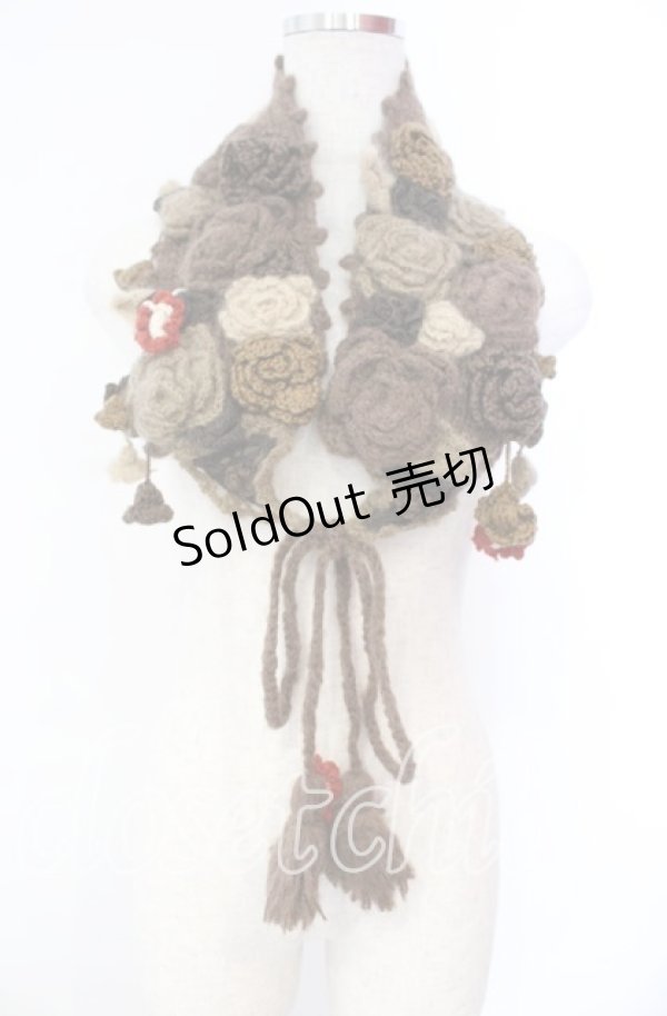 画像1: PINK HOUSE / フラワーモチーフモヘアティペット  ブラウン O-25-11-10-011-LO-ZA-IG-OS (1)