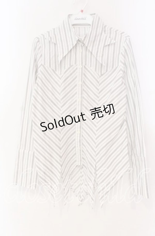 画像1: PEACE NOW / 変形襟ストライプブラウス M ホワイト O-25-11-10-070-PU-BL-OW-OS (1)