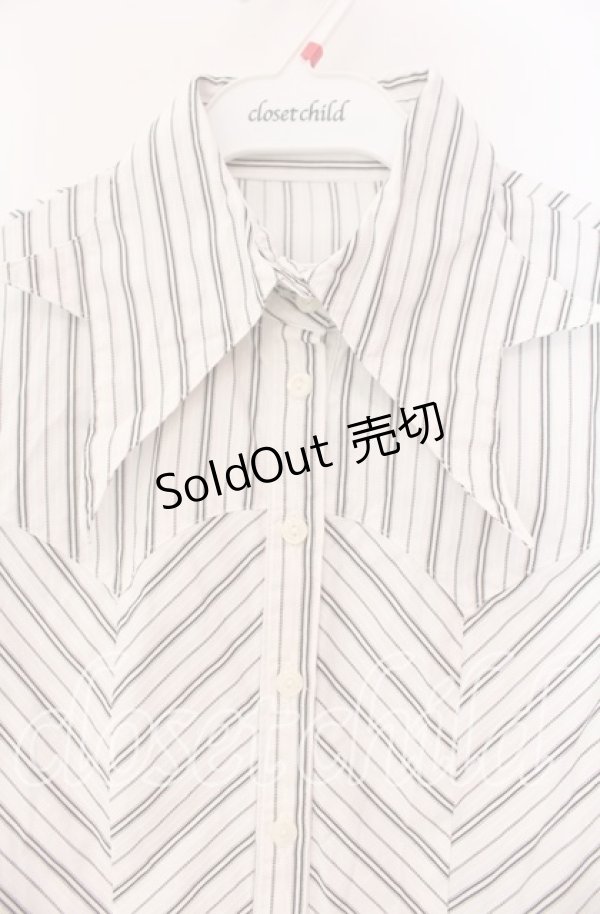 画像2: PEACE NOW / 変形襟ストライプブラウス M ホワイト O-25-11-10-070-PU-BL-OW-OS (2)