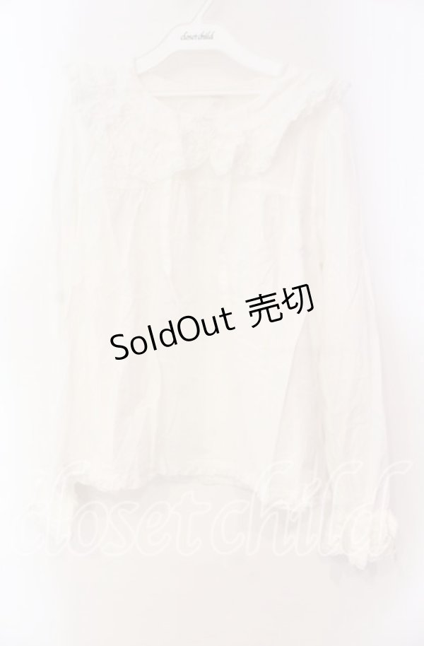 画像1: PINK HOUSE / ピコレース使い丸襟プルブラウス  シロ O-25-11-10-073-LO-BL-OW-OS (1)