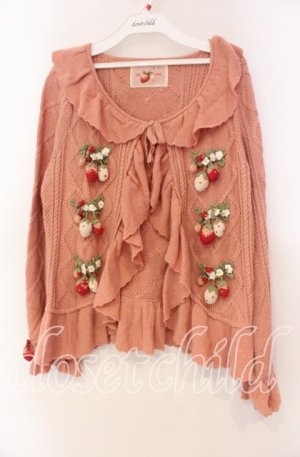 画像: PINK HOUSE / メリーストロベリーモチーフ使いカーディガン  ストロベリー O-25-11-10-074-LO-TO-OW-OS