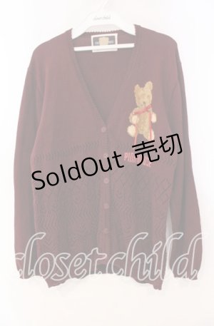 画像: PINK HOUSE / ロゴリボン使いくまちゃんカーディガン  ワイン O-25-11-10-075-LO-TO-OW-OS