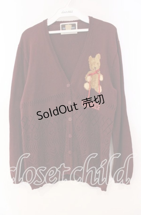 画像1: PINK HOUSE / ロゴリボン使いくまちゃんカーディガン  ワイン O-25-11-10-075-LO-TO-OW-OS (1)