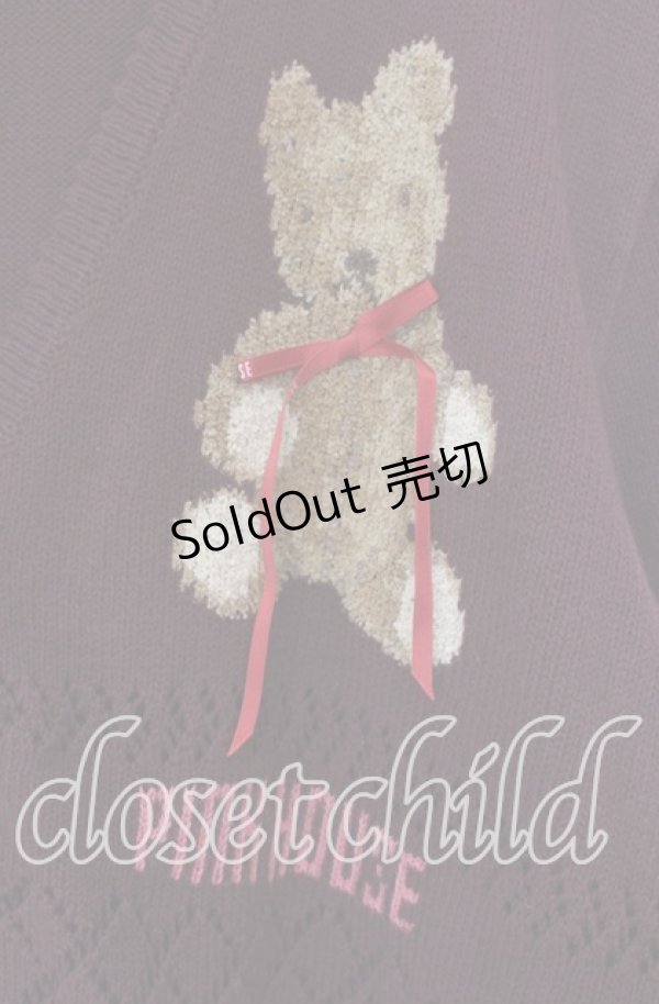 画像2: PINK HOUSE / ロゴリボン使いくまちゃんカーディガン  ワイン O-25-11-10-075-LO-TO-OW-OS (2)