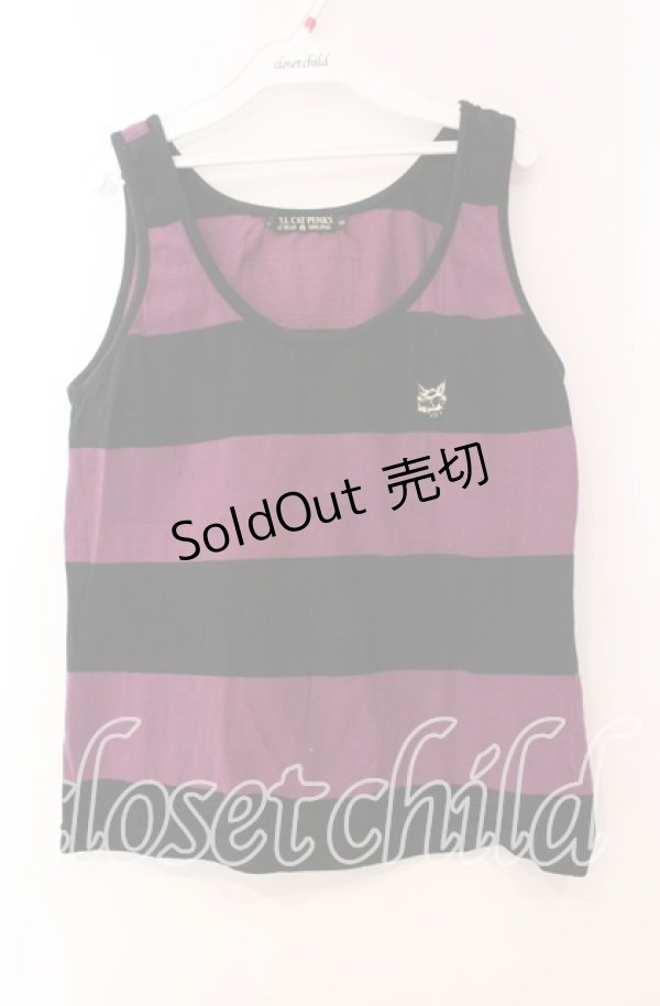 画像1: HELL CAT PUNKS / ワッペンボーダータンクトップ  ブラック×パープル O-25-11-10-084-PU-TO-IG-OS (1)