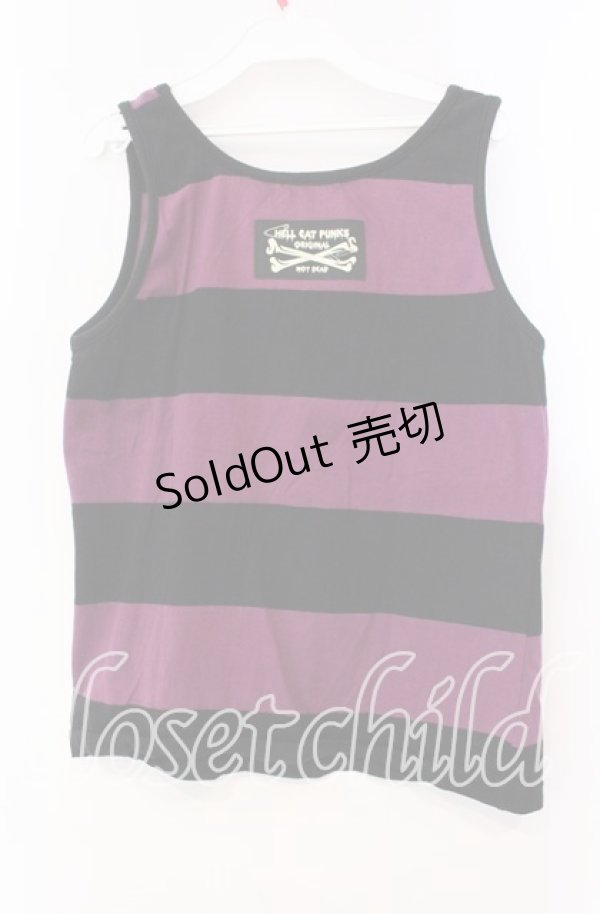 画像3: HELL CAT PUNKS / ワッペンボーダータンクトップ  ブラック×パープル O-25-11-10-084-PU-TO-IG-OS (3)