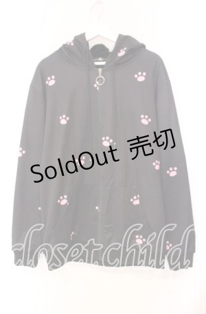 画像: NieR Clothing / 猫耳付き肉球ZIP OUTER【内側ふわもこ防寒生地】 パーカー  ブラック O-25-11-10-088-PU-TO-IG-ZT322