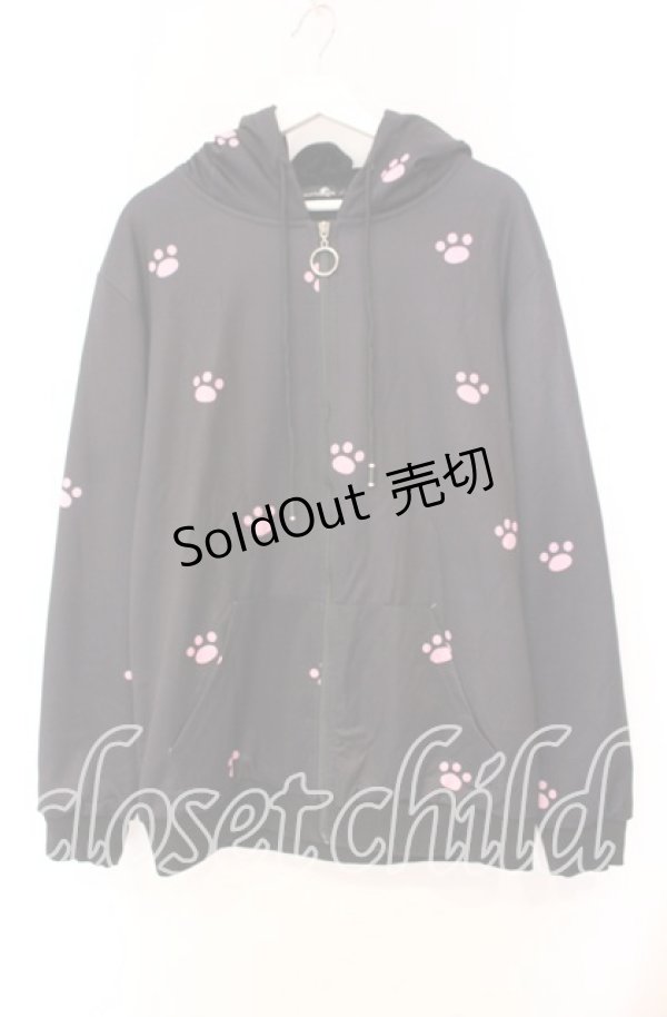 画像1: NieR Clothing / 猫耳付き肉球ZIP OUTER【内側ふわもこ防寒生地】 パーカー  ブラック O-25-11-10-088-PU-TO-IG-ZT322 (1)