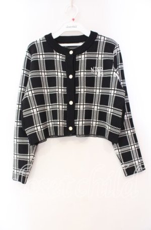 画像: NieR Clothing / ポケット付き高品質ショート丈カーディガン  ブラック×ホワイト O-25-11-10-095-PU-TO-IG-OS