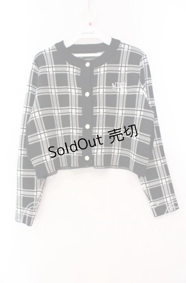 画像1: NieR Clothing / ポケット付き高品質ショート丈カーディガン  ブラック×ホワイト O-25-11-10-095-PU-TO-IG-ZT322 (1)