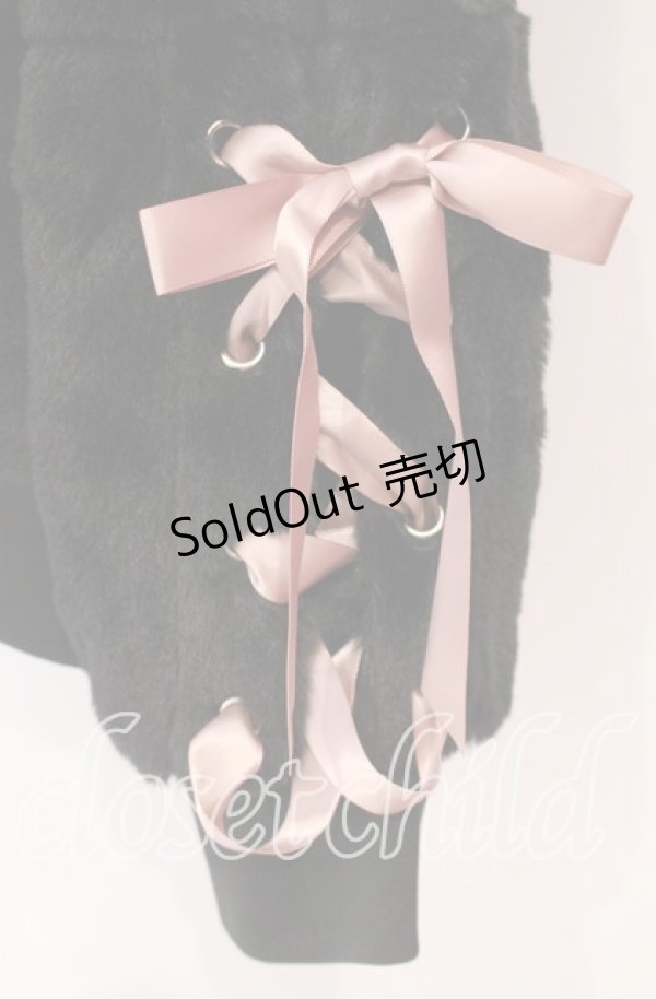 画像3: NieR Clothing / 超ふわもこスリーブレースアップバックロゴジップアウター  ブラック×ピンク O-25-11-10-098-PU-CO-IG-OS (3)